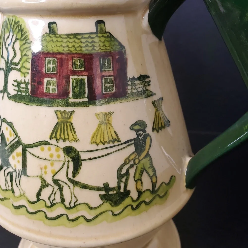 Vintage METLOX POPPY TRAIL Homestead Farm Horse Provincial Coffee Tea Pot‎